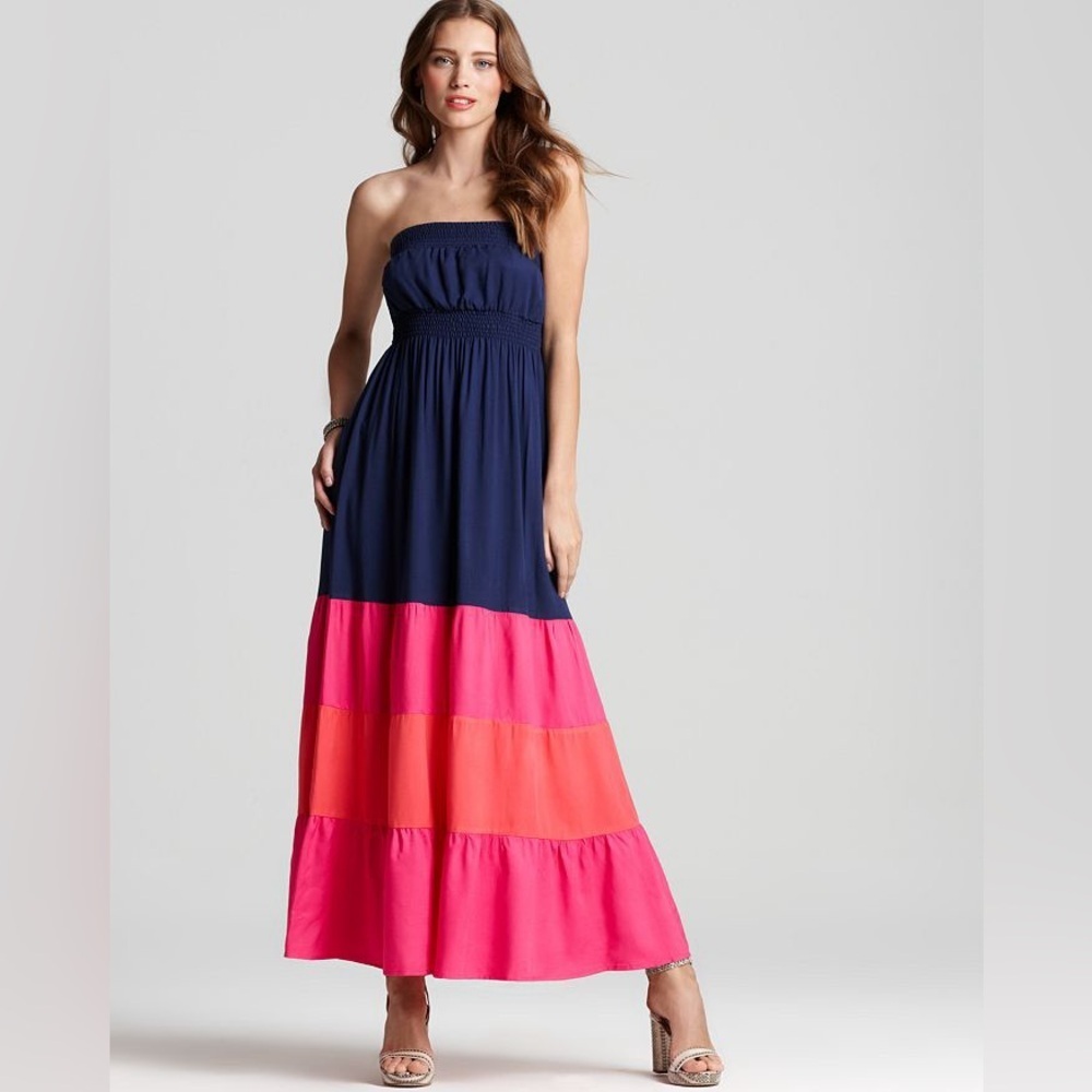 Aqua Strapless Color Blocked Maxi Dress XS